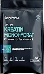 Kreatin Monohydrat Pulver 500 g – 165 portioner – Veganskt, glutenfritt och GMP-godkänt – Mikroniserat kreatinmonohydratpulver – Lätt att blanda – Från WeightWorld – Bäst i test – kreatin bäst i test 2026