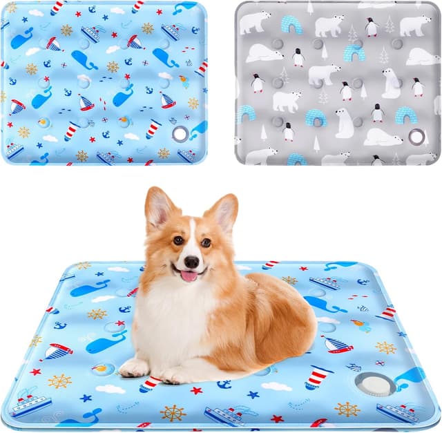 flintronic Kyldyna för hundar, 2 stycken svala kylkuddar med giftfri gel, för små medelstora husdjur, hundkylmatta självkylande, tvättbar för små och katter (40 x 50 cm blå/grå) – Bäst i test – kylmatta för katt bäst i test 2026