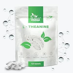 L-Theanine 200mg, 120 Tabletter – Stöd för avslappning, fokus och stressreducering – Rena ingredienser, GMO- och glutenfria, GMP-certifierat kosttillskott från Raw Powders – Bäst i test – l-teanin bäst i test 2026