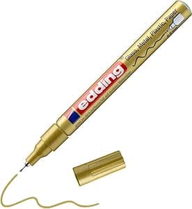 edding 780 glansig lackmarkör – guld – förpackning med 1 lackmarkör – extra fin rund spets 0,8 mm – lackpenna för glas, sten, trä, plast och papper – vattentät, starkt täckande, mycket tunn