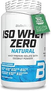 BioTechUSA Iso Whey Zero Natural Proteinpulver | 80% protein | Naturligt smaksatt | Glutenfritt | Laktosfritt | Inga tillsatser | Inga färgämnen | 908 g | Kokosnöt