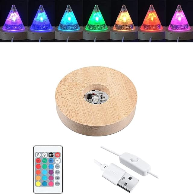 Crystal displaystativ färgglad LED-lampfot, flerfärgad rund trä upplyst bas för kristallglashart art art – Bäst i test – lampfot bäst i test 2026