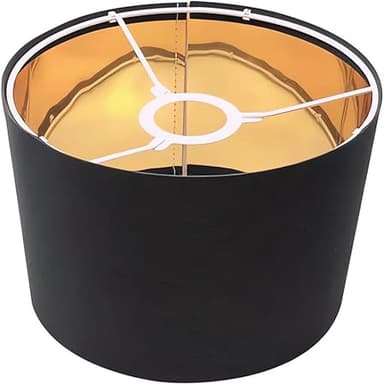Lampskärm - 30 cm cylindrisk lampskärm, gyllene reflekterande innerby, lämplig för golvlampor, bordslampor och taklampor med E27 lampfot (1, svart)