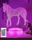 Häst 3D Illusion Lampa,Attivolife Häst Natt Ljus med Fjärrkontroll + Timer 16 Färgbyte Skrivbord Lampor Barn Djur Rum Dekor Ansluta Bäst Häftigt Festival Födelsedag Gåvor för Pojkar Män Barn