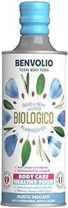 BENVOLIO - Ekologisk Linfröolja | 500 ml | Rik på Omega 3 & Antioxidanter | Mat & Hårvård | Anti-Frizz för Lockigt Hår | Omega 3 för Hundar | Linfröolja, Aceite de Lino