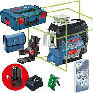 Bosch Professional 12V System linjelaser GLL 3-80 CG (2x batterier 12 V, laddare. grön laser, med appfunktion, fäste, arbetsområde: upp till 30 m, i L-BOXX) – Amazon Exclusive