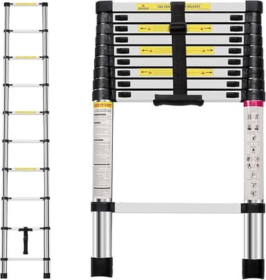 Neo utdragbar bärbar hopfällbar teleskopstege multifunktionell aluminiumstege robust loftstege med EN131-certifikat (2,9 m)