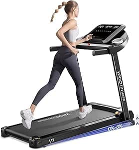 YPOO löpband för hemmet, hopfällbart löpband med 8% lutning, 13 km/h gångbana, hopfällbart, tyst treadmill med stor löpyta, LED-display, 140 kg viktkapacitet