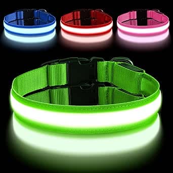 AUAUY Uppladdningsbart LED-hundhalsband med typ-C-port, justerbart LED-hundhalsband med 3 belysningslägen, vattentät, för små, medelstora och stora hundar – Bäst i test – lysande hundhalsband bäst i test 2026