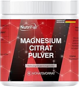 Magnesiumcitratpulver – 400g – Högdoserat – 100% veganskt – Tysk tillverkning och laboratorietestat – NutriFair | Premium & Fair