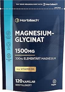 Magnesiumglycinat Tabletter 1500mg | 120 Veganska Tabletter | 300 mg Elementärt Magnesium | Hög Dos | Magnesium Glycinate Supplement | Horbaach