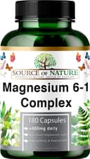 Magnesiumkomplex 6-1 | 210mg Elementärt Magnesium | Oxid, Bisglycinat, Malat, Taurat, Citrat & Aspartat | 180 Vegankapslar | Hög Styrka & Hög Biotillgänglighet