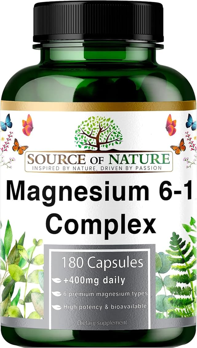 Magnesiumkomplex 6-1 | 210mg Elementärt Magnesium | Oxid, Bisglycinat, Malat, Taurat, Citrat & Aspartat | 180 Vegankapslar | Hög Styrka & Hög Biotillgänglighet – Bäst i test – magnesiumtillskott bäst i test 2026