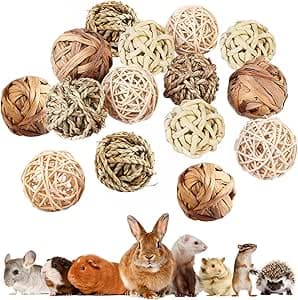 Nizirioo Förpackning med 15 tuggbollar, smådjur tuggleksak, gräsboll, smådjursleksak, kanin tuggleksak, hamsterleksak för kaniner, hamstrar, chinchilla, gerbils, marsvin, små djur