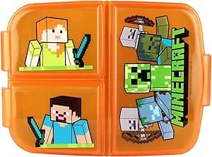 p:os p:os Minecraft lunchlåda för barn med 3 fack, matlåda av plast med klämlås, matlåda för dagis, skola och fritid