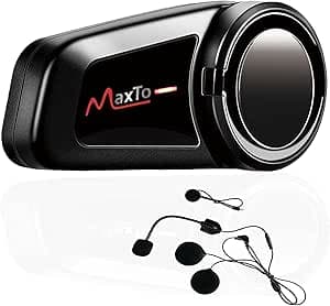 MaxTo Motorcykelhjälm Headset, M2 1000M 6-vägs Bluetooth Intercom, Motorcykelhjälm Communication System Kit, 2-6 Driver Pairing, BT5.0/FM Radio/Vattentät/Siri/Universal Parning av andra märken Headset