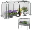 COSTWAY 2-i-1 miniväxthus, PE-skydd för uppbädd, drivhus med rullbar dragkedjedörr, folieväxthus metallram, växthus väderbeständigt för balkong, trädgård, 118 x 55 x 60 cm (vit)