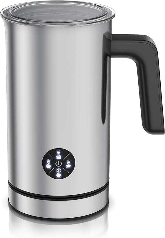 Arendo - 4-i-1 elektrisk mjölkskummare - dubbelväggigt hölje - 4 program - varm och kall skumning - Krämigt och fast skum - 150–300 ml – non-stick-beläggning – cappuccino Latte Macciat – Bäst i test – mjölkskummare bäst i test 2026