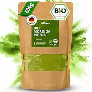 RheinNatur Bio Moringa pulver 500 g – 100 % organiskt moringpulver – rik på vitaminer, mineraler och antioxidanter, perfekt som vegetabilisk proteinkälla