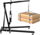 verkstadskran, vikbar, 0,5 T/1,5 T/2T justerbara positioner, 2 000 kg, hydraulisk motorlyftare av kolstål, 6 järnstyrhjul, 210 cm krokavstånd från golvet (2-pack sändning)