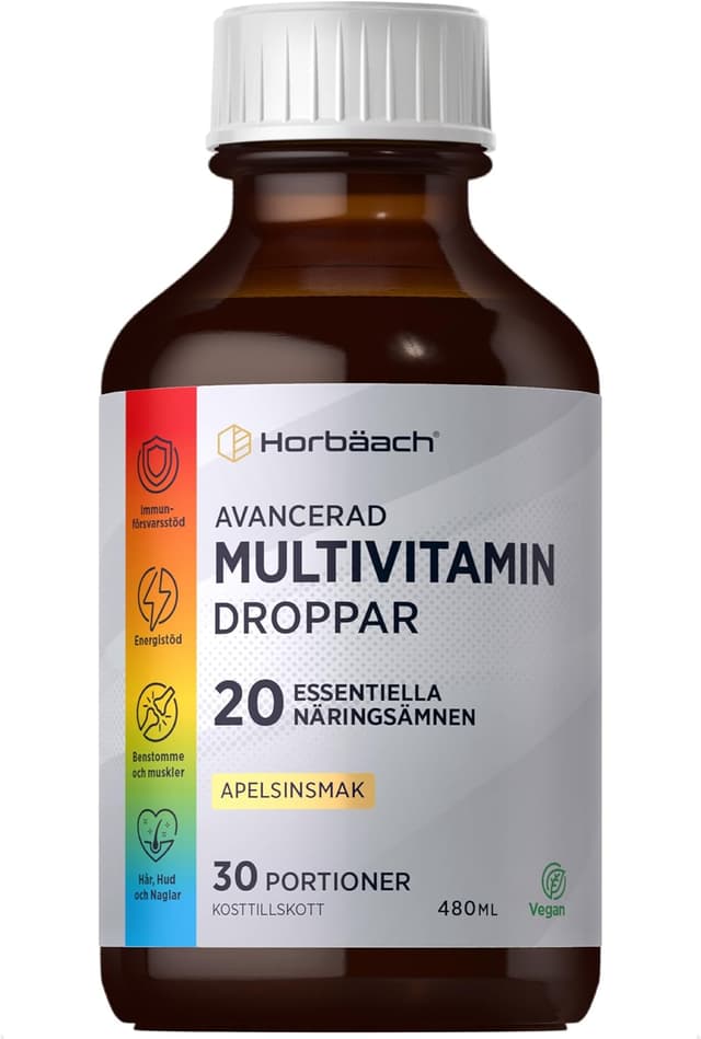 Multivitamin Liquid | 480ml | Veganskt Kosttillskott med 20 Essentiella Näringsämnen | Vitamin A, D, C, B6, B12, Folsyra och Mer | Multivitamin Kvinna och Man | av Horbaach – Bäst i test – multivitamin flytande bäst i test 2026