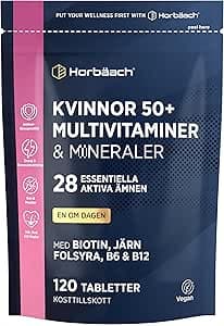 Multivitamin Kvinna 50 Plus | 120 Veganska Tabletter | 27 Viktiga Vitaminer och Mineraler | med Vitamin C Biotin Vitamin B6 och Vitamin B12 | av Horbaach – Bäst i test – multivitamin kvinna bäst i test 2026