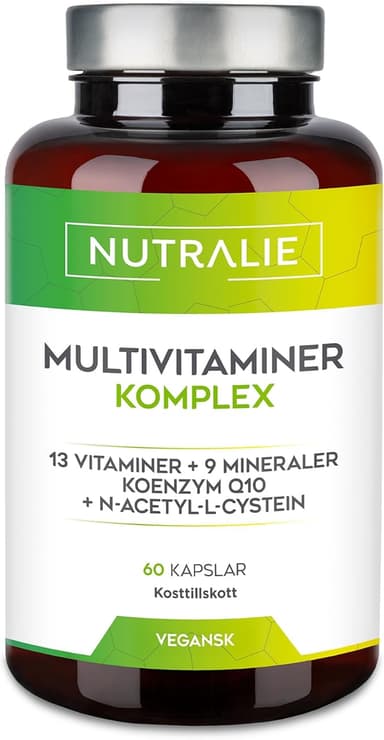 MULTIVITAMINER OCH MINERALER - Multivitamin A-Z 29 Aktiva Ämnen - Komplett Vitaminkomplex - Kvinnor Män - Vitaminerna A, B, C, D, E, K, L-cystein, Q10 och 9 Mineraler - 60 Veganska Kapslar Nutralie