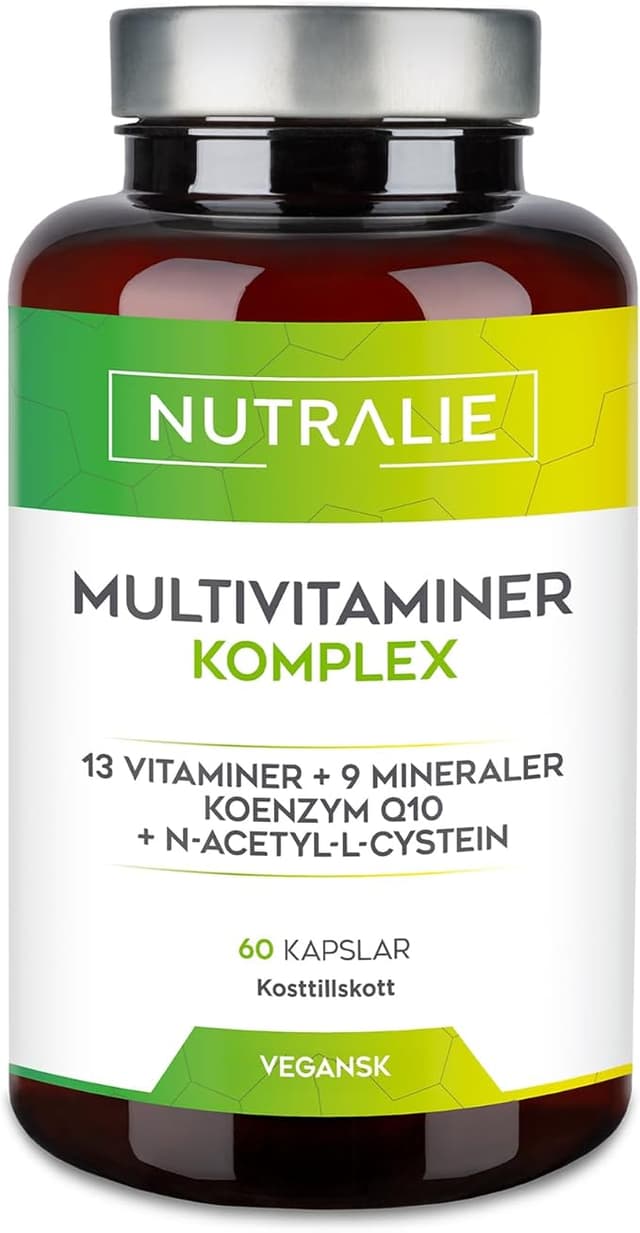 MULTIVITAMINER OCH MINERALER - Multivitamin A-Z 29 Aktiva Ämnen - Komplett Vitaminkomplex - Kvinnor Män - Vitaminerna A, B, C, D, E, K, L-cystein, Q10 och 9 Mineraler - 60 Veganska Kapslar Nutralie – Bäst i test – multivitamin man bäst i test 2026