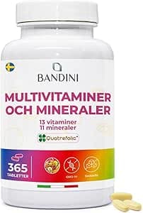 Bandini® Complete Multivitamin - 365 tabletter (1 års leverans) - Multivitaminkomplextillskott med 13 vitaminer och 11 mineraler - Multivitaminkomplex för män och kvinnor - Tillverkat i Italien
