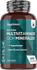 Multivitamintabletter - 400 veganska tabletter - 27 ingredienser - Med vitamin B-komplex, vitamin C, magnesium, kalium - 13+ månaders förbrukning - Magnesiumstearatfri - WeightWorld