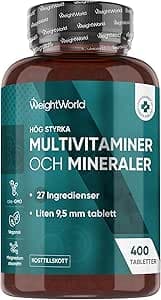 Multivitamintabletter - 400 veganska tabletter - 27 ingredienser - Med vitamin B-komplex, vitamin C, magnesium, kalium - 13+ månaders förbrukning - Magnesiumstearatfri - WeightWorld – Bäst i test – multivitamin sport bäst i test 2026