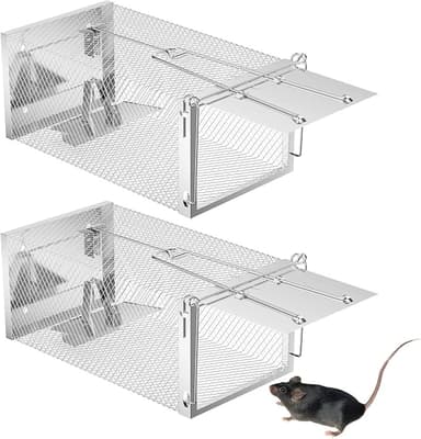 2 stycken musfälla, musfälla, levande med lufthål, fångstfälla, mus automatisk, råttfälla, fångstfälla, återanvändbar musbur, fälla för hem, trädgård, inomhus (26,5 x 15 cm)