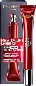 L'Oréal Paris – Ögonvård Triple Action Anti-Aging – Anti-Wrinkle och Multi-Correction – med hyaluronsyra och Pro-Xylane – för alla hudtyper – Revitalift Laser X3, parfymfri, 15 ml