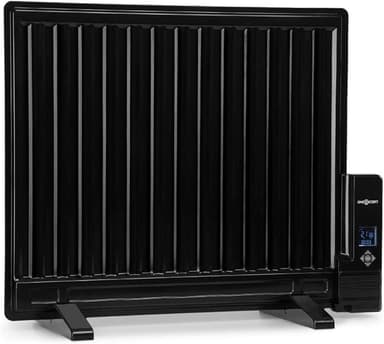 oneConcept Wallander - Oljekylare, oljevärmare, 600 W, oändligt variabel termostat, veckotimer, LED-display, ultraplatt, överhettningsskydd, timer, stativ eller väggmontering, svart