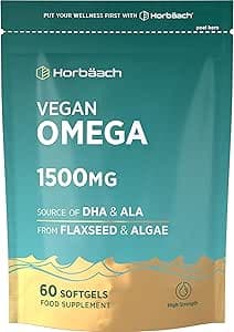 Omega 3 Vegan 1500mg | Algolja 60 Kapslar | DHA & ALA | Högstyrketillskott | av Horbaach