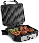 YASHE Paninipress Smörgåstillverkare, 4 Skivor Paninigrill med Non-stickbelagda Plattor, Paninitillverkare med Temperaturkontroll, Öppnas 180 Grader, Avtagbar Droppbricka, 1800W, Rostfritt Stål