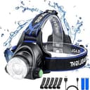 flintronic LED-pannlampa, USB-laddningsbar COB pannlampa med en huvudlampa, IP64 vattentät, zoombar, 3 lägen 90° roterande 800 lumen strålkastare för löpning/cykling/fiske/camping (2 x 18650 batteri ingår)
