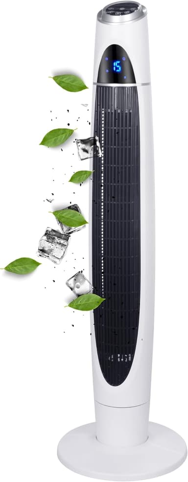 Echos Pelarfläkt | 3 nivåer | 60 watt | 3 lägen | 7,5 timer | fjärrkontroll | LED-lampor | tornfläkt | luftkylare | stående fläkt