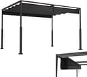 LZQ Pergola paviljong 3 x 4 m med robust stålram och justerbart skjuttak, terrasstak av PA-belagd polyester, väderbeständigt solskydd för trädgård och terrass (svart)