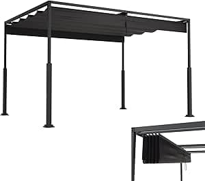LZQ Pergola paviljong 3 x 4 m med robust stålram och justerbart skjuttak, terrasstak av PA-belagd polyester, väderbeständigt solskydd för trädgård och terrass (svart) – Bäst i test – pergola bäst i test 2026
