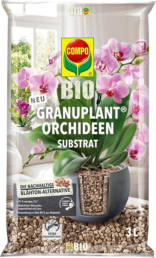Compo Bio GRANUPLANT Orkidéer planteringsgranulat 3 L, naturlig pimpsten, inga best myggor, hållbart alternativ till växtlera, grå/beige – Bäst i test – pimpsten bäst i test 2026