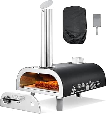 VEVOR Utomhus pizzaugn, 30,5 cm vedeldad pizzaugn, pellets pizza-spis med termometer, bärbar pizzamaskin för utomhus uteplats camping, pizzasten, bärväska, spade, svart