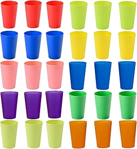 PALUDO 30 Stycken Färgglada Plastmuggar Återanvändbara Muggar - 260 ml Plastmuggar i 10 Färger - Återanvändbara Plastmuggar Set för Barn Utomhusfester Picknick Camping Resor Kök