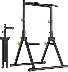 DH FitLife Fällbar Power Tower Dipstation | Fristående chinsstång upp till 150 kg med diphandtag och viktställ | Kraftstation Krafttorn | Träningsstation | Power Rack för Hemmagym