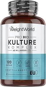 Pro Bio Cultures Complex - 60 miljarder CFU per portion - Med 20 bakteriestammar, ekologiskt inulin, FOS - 120 kapslar - 2 månaders förbrukning - Med Lactobacillus Reuteri & Bifidobacterium Infantis