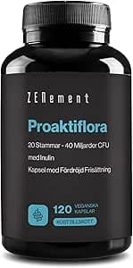 Probiotika och Prebiotika för Tarmhälsa, 120 Magsaftresistenta Kapslar – 20 Stammar (40 Miljarder CFU) per Dos + Inulin + Zink – Stöd för Matsmältningen och Immunsystemet – Vegansk – Zenement