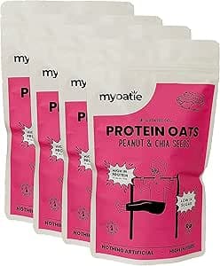 myoatie | Proteingröt havre | Smoothie över natten | högt protein | glutenfria havre| omedelbart | brittiska rullade havre | lågt socker | växtprotein | naturligt | 4 x 360 g | min havregryn (jordnöts-chia-frön)