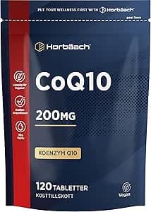 Coenzyme Q10 200mg | CoQ10 | 120 Veganska Tabletter | Kosttillskott Män & Kvinnor | Högt Doserat | Lämplig för Vegetarianer och Veganer | Horbach