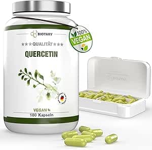Quercetin | 180 kapslar | 6 månaders förbrukning | inklusive pillerburk | hög dos | veganskt och naturligt från 95% japanskt Pagodträd