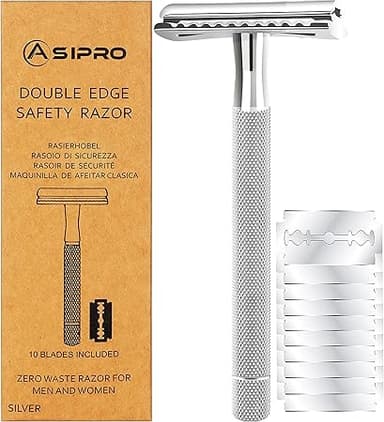 ASPIRO Säkerhetshyvel, Dubbel Kantig Rakkniv i Rostfritt Stål Safety Razor För Män & Kvinnormed 10 Extra Rakblad För Ansikte & Kropp
